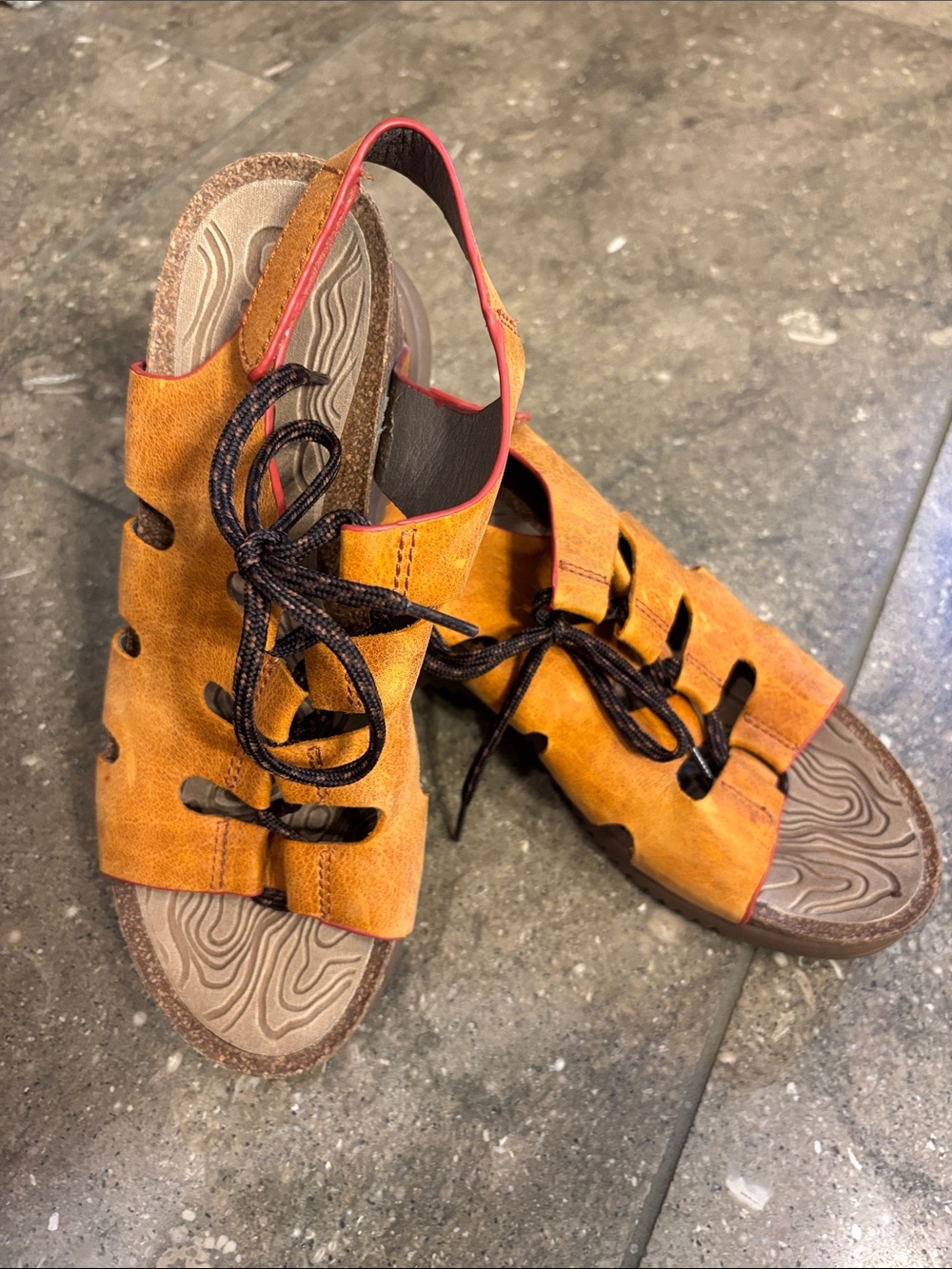 Bionica orange leather sandals, 8.5